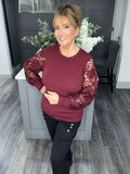 Italian lace sleeve sweater-Berry