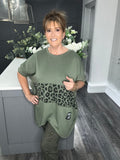 Khaki leopard scuba zip sweat top