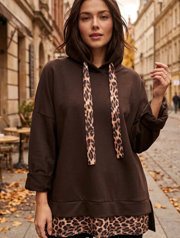 Chocolate leopard trim hoody
