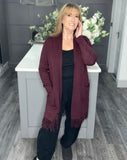Italian fringed long line cardigan-Mulberry