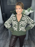 Khaki zebra soft knit cardigan