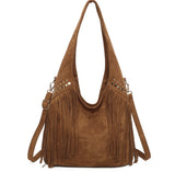 Faux suede tassel Hobo bag-Tan