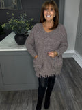 Courtney fluffy chunky pocket jumper-Mocha