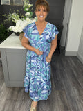 Angel sleeve blue abstract print Maxi