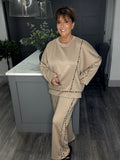 Scuba leopard trim 2 piece set-Beige