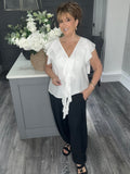 Cascade ruffle trim blouse-White