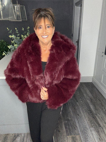 Mayfair faux fur hooded jacket-Rich Merlot