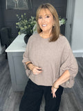 Balloon sleeve slouch knitted top-Mocha