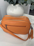 Double compartment crossbody bag with tassel -Orange