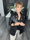 PU military ruched sleeve blazer-Black