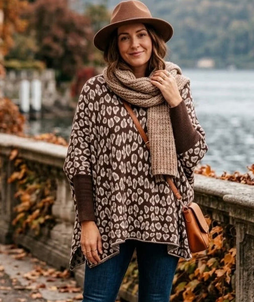 Mocha soft Italian slouch fit leopard knit jumper