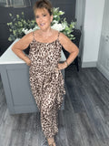 Wrap balloon leg jumpsuit-leopard print
