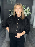 Black suedette bubble hem bomber jacket