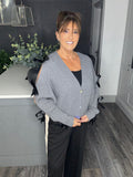 Bella bow ribbed cardigan-Grey
