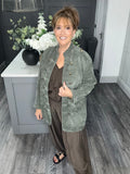 Soft velvet chenille military jacket-Khaki