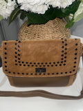 Faux suede studded crossbody bag-Tan