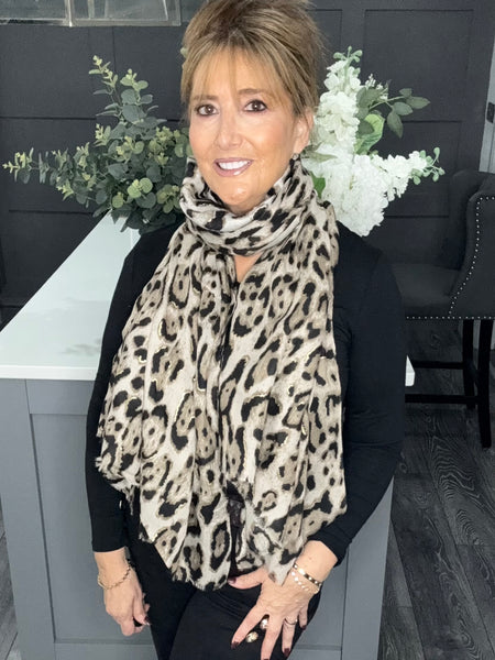 Metallic leopard print scarf-Beige