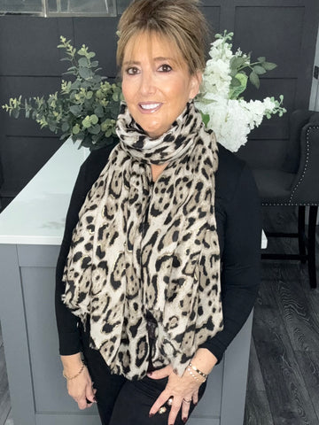Metallic leopard print scarf-Beige