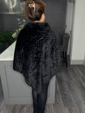 Luxe faux fur chevron poncho-Black