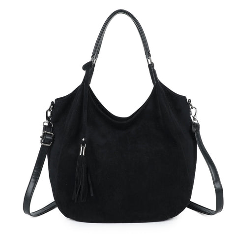 Slouchy hobo tassel bag-Black