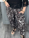 Shirred waist balloon leg leopard pants-Chocolate