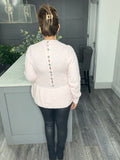 Dara alpaca mix peplum button back top-Baby pink