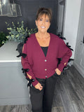 Bella bow ribbed cardigan-Merlot