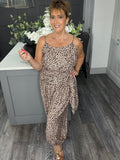 Wrap balloon leg jumpsuit -Animal print