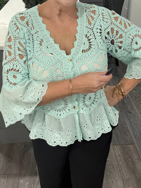Rachel crochet top-Mint