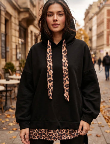Black leopard trim hoody