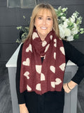 Super soft reversible winter heart scarf-Berry/beige