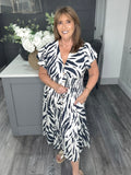 Zebra midi dress-Navy