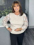 Liberty floral lace sleeve sweater-Mocha