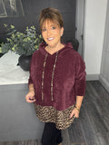 Lora leopard velour hoody-Plum