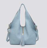 Pale blue chic soft tote tassel bag set