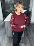 Italian lace sleeve sweater-Berry