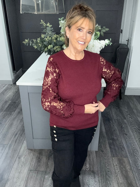 Italian lace sleeve sweater-Berry