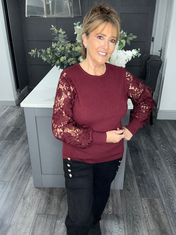 Italian lace sleeve sweater-Berry