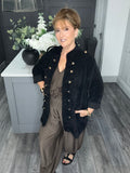 Soft velvet chenille cord military jacket-Black