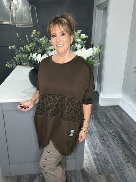 Chocolate leopard scuba zip sweat top