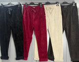 Soft velvet cord magic pants-Burgundy