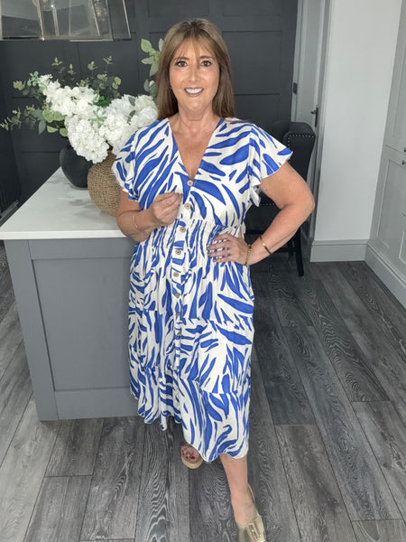 Zebra midi dress-Cobalt