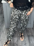 Shirred waist balloon leg leopard pants-Khaki