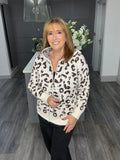 Super soft animal print hooded cardigan-Chocolate/cream