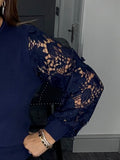 Liberty floral lace sleeve sweater-Navy