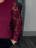 Liberty floral lace sleeve sweater-Merlot