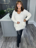 Courtney fluffy chunky pocket jumper -Winter white