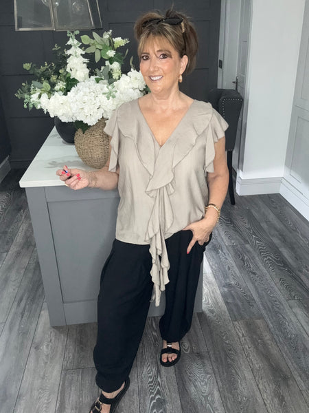 Cascade ruffle trim blouse-Mocha