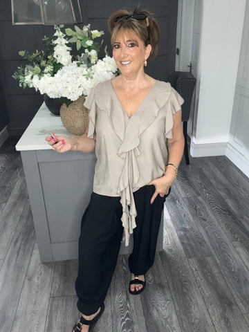 Cascade ruffle trim blouse-Mocha