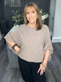 Balloon sleeve slouch knitted top-Mocha